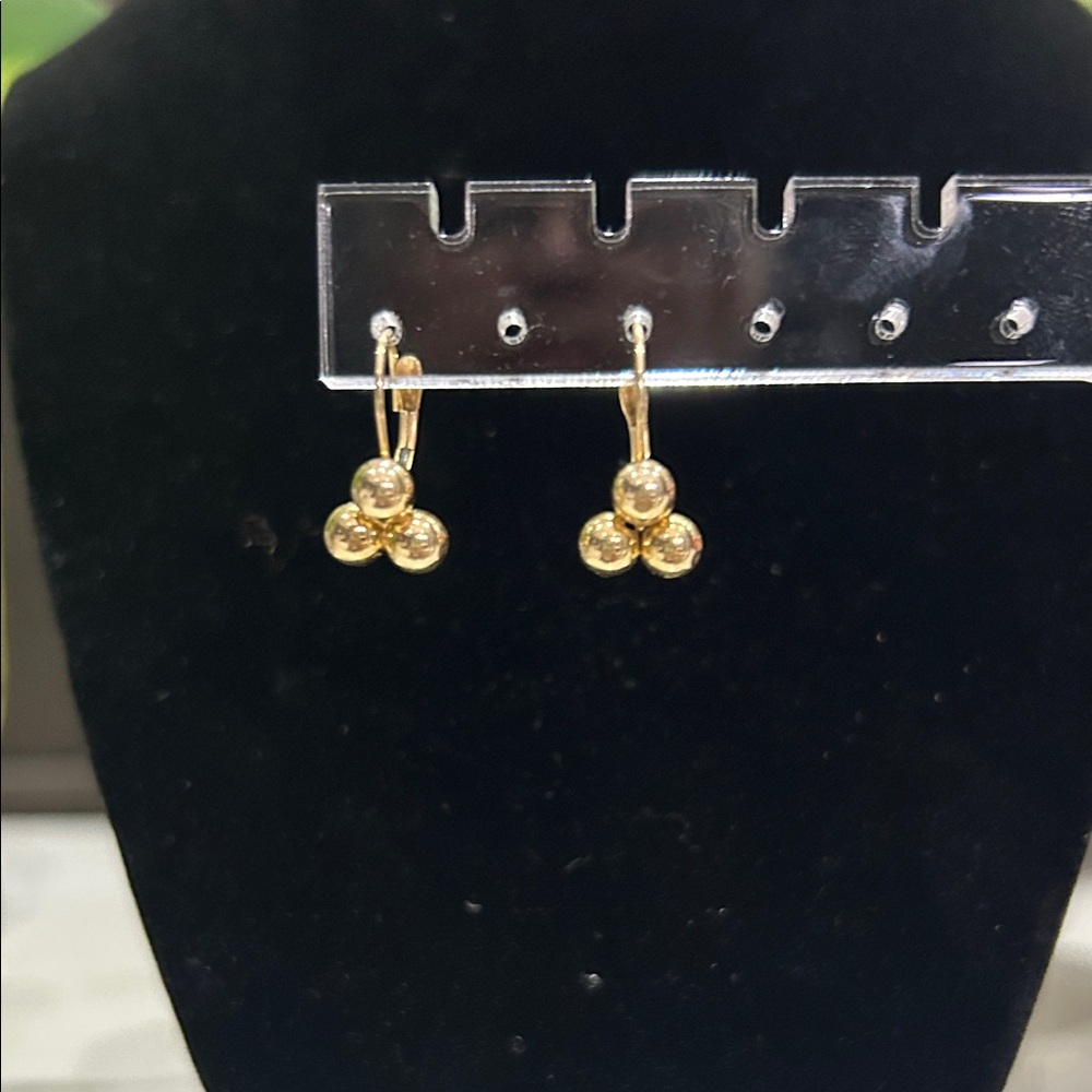 Gold Three Drop Cluster Earrings